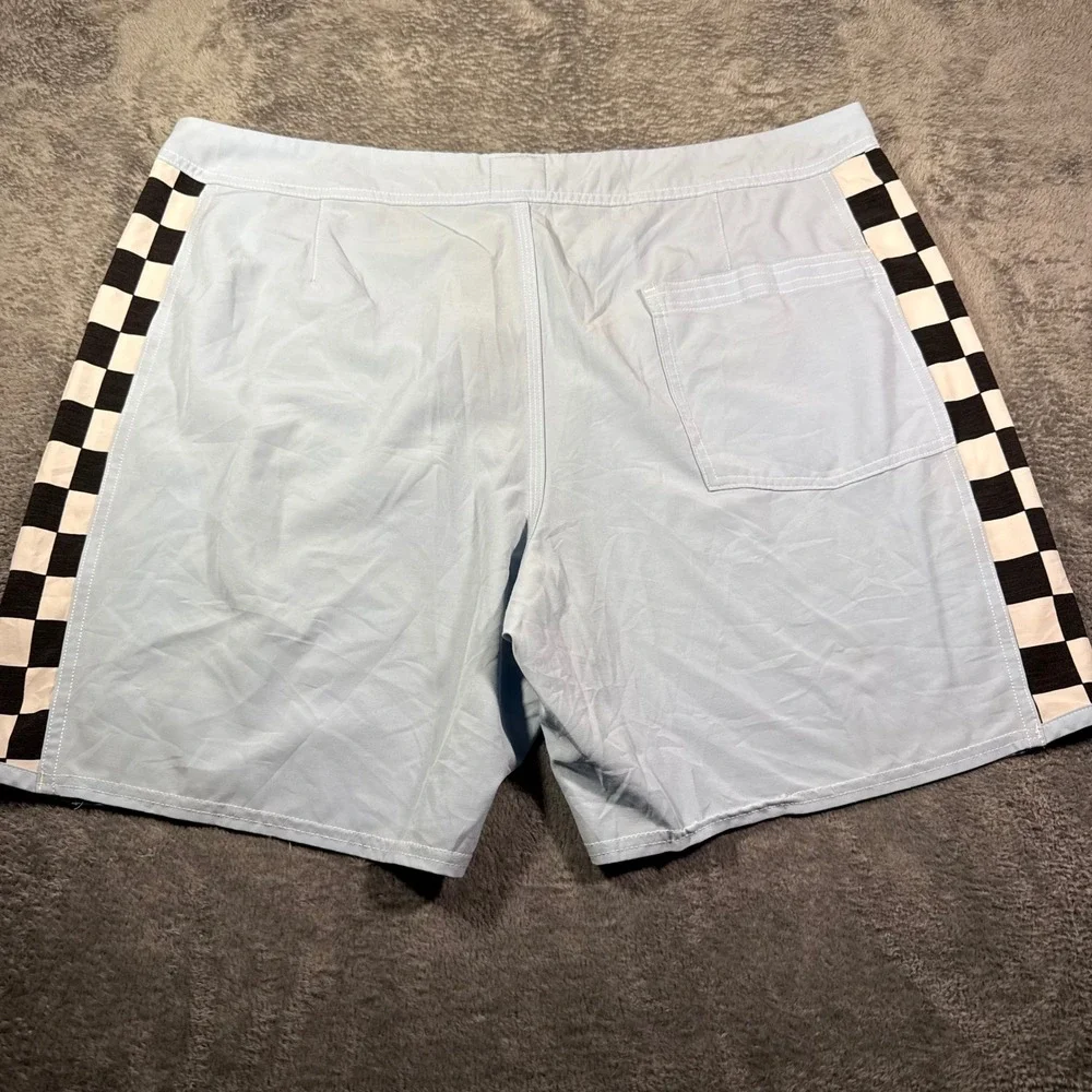 Quiksilver Board Shorts‎ Mens 40 Light Blue Checkered Side Stripe Swim Trunks